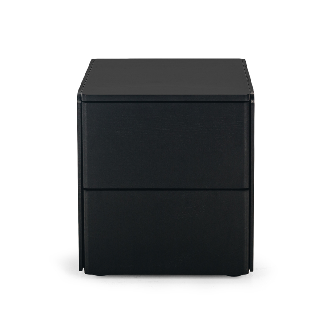 Cube Black Oak Side Table 2 drawer  - Black Oak Top image 1